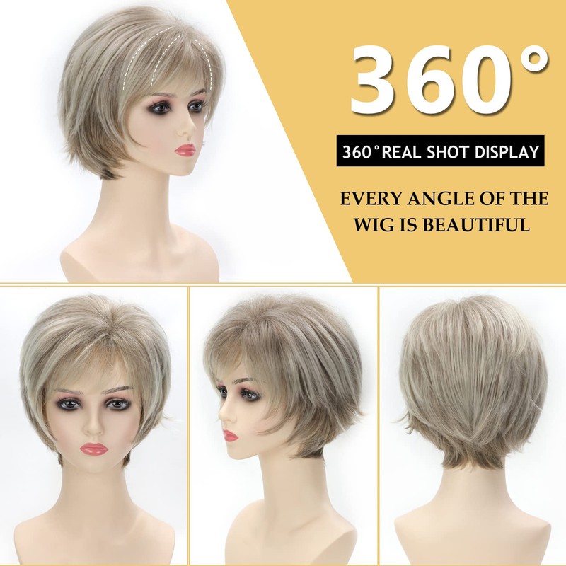 SEVENCOLORS Ash Blonde Short Wigs for White Women Blonde Pixie