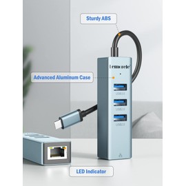 USB Ethernet Adapter, Lemorele USB 3.0 to RJ45 Gigabit Ethernet LAN Network Adapter Aluminium Housing (USB C Hub RJ45)