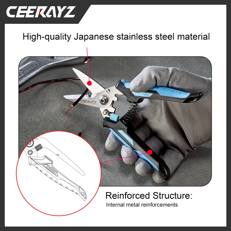 CEERAYZ 185mm Notch Scissors All Purpose Heavy Duty, Garden Shears,