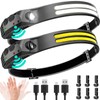 Beccason 2PCS LED Headlamp Rechargeable - 230° COB Super Bright