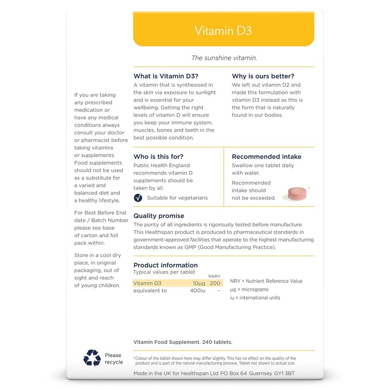 Healthspan Vitamin D3 10µg (8 Months' Supply) | Support Your