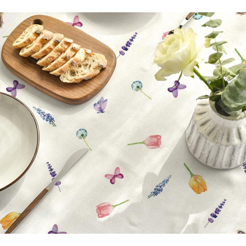 Artoid Mode Flowers Tulips Lavender Cat Spring Table Linen, Kitchen