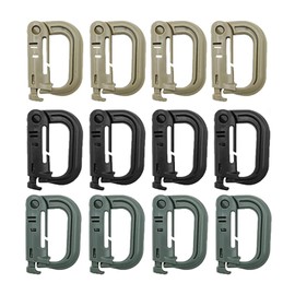 RUIENGCOMM12PCS Tactical Carabiner Grimloc Molle Khaki Army Green Black Carabiner Clips Outdoor Snap Hook Keychain for Camping Fishing Hiking or Travel Hang Anything