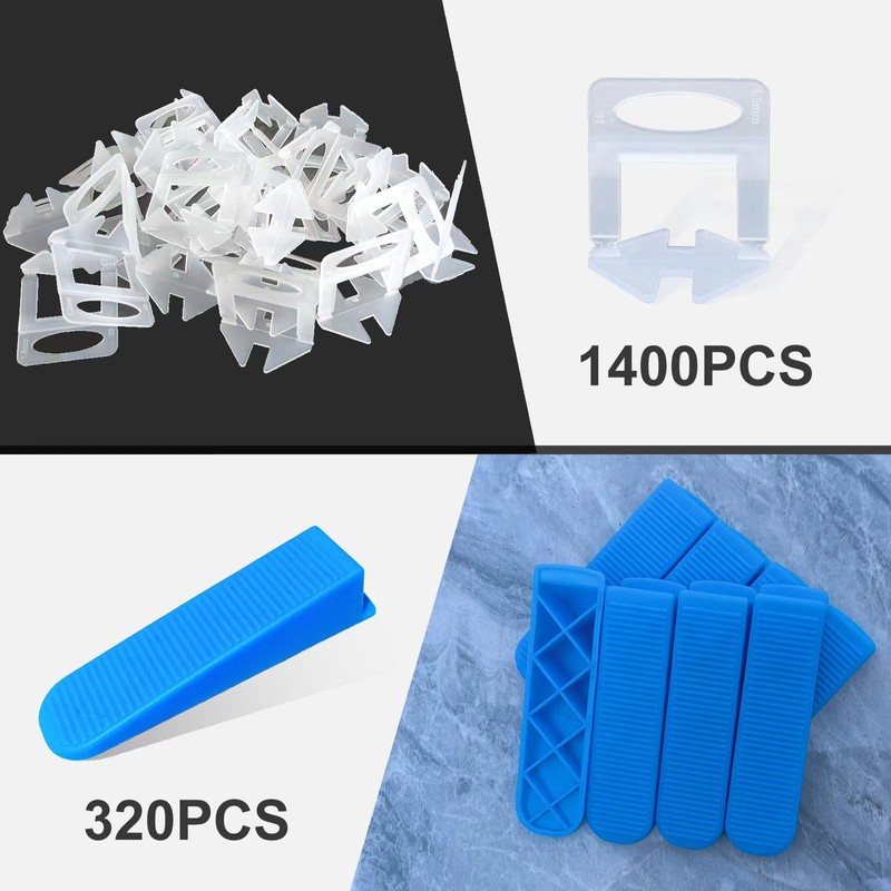 Tile Leveling System 1/16”Kit 1400pcs Tile Leveler Spacers Clips +320pcs