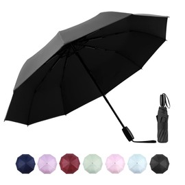 SoulRain - Paraguas de viaje para el sol y la lluvia, ligero y resistente al viento, sombrilla portátil ligera y compacta con 95% de protección UV para mujeres y hombres (negro)
