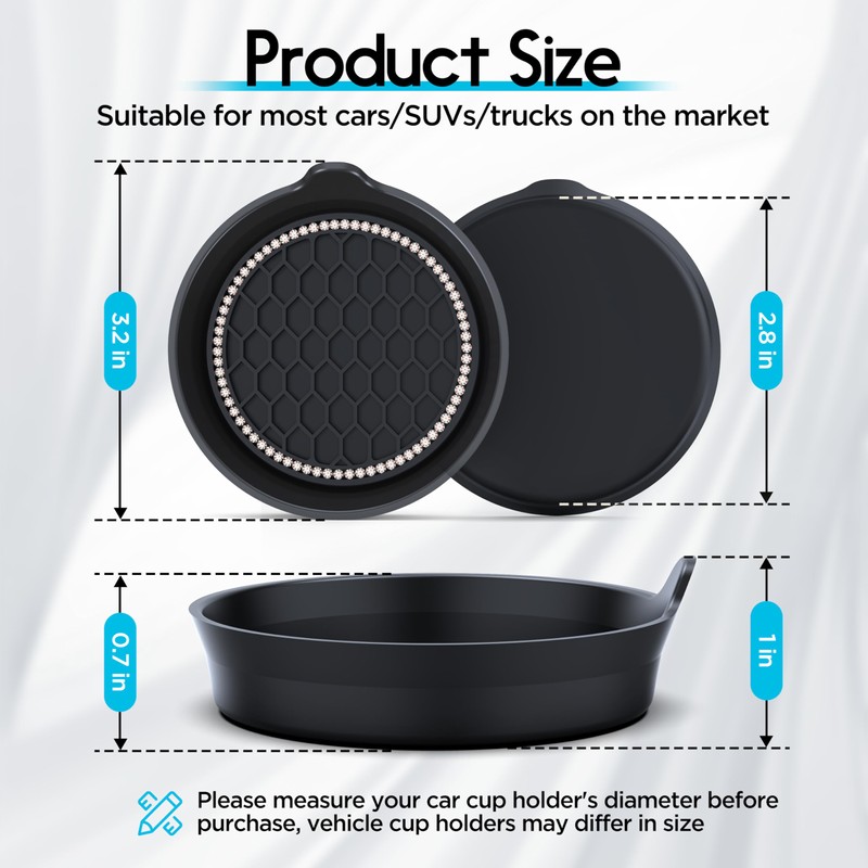 Amooca Car Cup Coaster Universal Non-Slip Cup Holders Bling Crystal