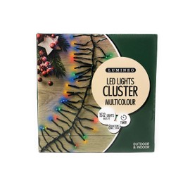 Lumineo 1512 LED Multi-Colored Christmas Cluster Lights Set, Green Wire 44.5 Feet