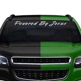 Powered by Jesus Decal Sticker Windshield Window Vinyl Graphic Banner Rear Back Car Truck SUV Vehicle Christian Faith Text 36"x4.25"+ (Font-Rapier)