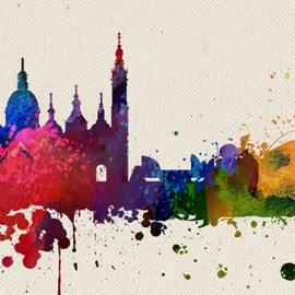 Nacnic Print Zaragoza City. Skyline Watercolor Style and Color explosion. Poster A3 size printed on paper and inks 250 grams home decoration. Design the best price.