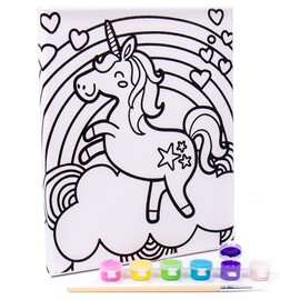 Horizon Group USA Set, 6 Acrylic Paint Colors, 1 Paintbrush, 8 in. x 10 in, Rainbow Unicorn