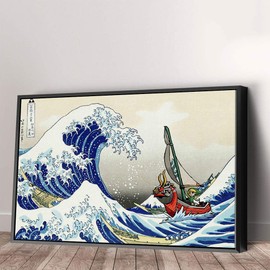 The Legend of Zelda Great Wave off Kanagawa Canvas Wall Art Framed Print Home Decor Hand Made - Various Sizes (45in x 30in Modern Black Framed)