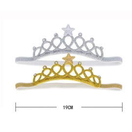 2PCS Crown Headbands Elastic Tiara Birthday Headband Soft HeadWrap Princess Headpiece Girl Hair Accessories for Birthday Party Photography Gold and silver
