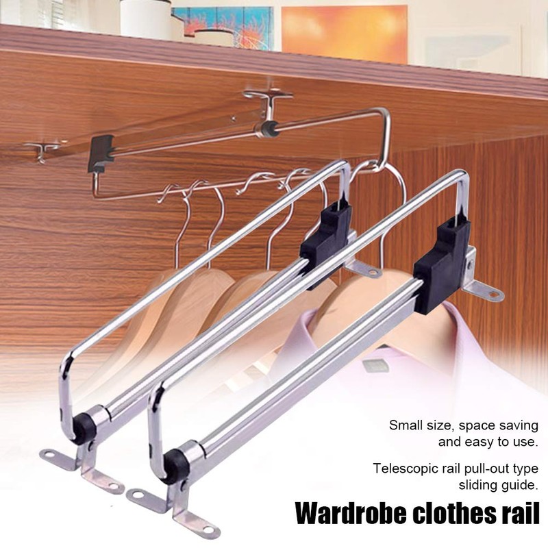 Telescopic Closet Hanger Rail, Retractable Wardrobe Closet Pull Out Rod