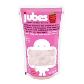 Jubes Strawberry Nata De Coco Jelly Cubes (12.7 oz, Pack of 6) - Strawberry Coconut Jelly Cubes for Sago - Coconut Gel in Syrup Toppings for Fruit Tea, Boba, Bubble Tea, Drinks, Desserts Yogurt, Ice Cream, Beverage