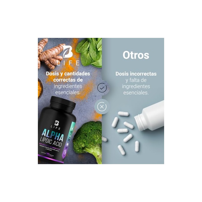 B Life Ácido Alfa Lipoico de 180 cápsulas Potenciado con