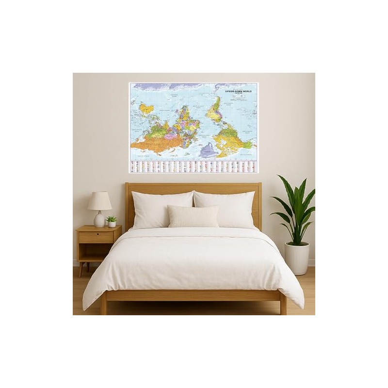 Upside Down World Political Wall Map - 39.25" x 27.5"
