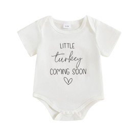 Merqwadd Pregnncy Announcement Baby Bodysuit Reveal Idea&Surprise Gift For Husband, Grandma, Grandpa or Family (Little Turkey Coming Soon-White,Newborn)