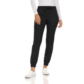 MediChic Women's Seven Pocket Cargo Scrub Pants Joggers with 4-Way Stretch Scrubs, Easy Care for Women Black