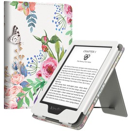 MoKo Case Compatible with 6 Inch Kindle 11th Gen 2022/10th Gen 2019/8th Gen 2016, Slim PU Tablet Protective Case with Auto Sleep/Wake Wrist Strap for Kindle 11/10/8, Scented Flower