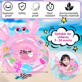 CYCFMYYLY Baby Swimming Float, Inflatable Ring, Swim Bath with Safety Seat and Handle Helps Learn to Kick & for the Age of 3-36 Months(Crab Pink)