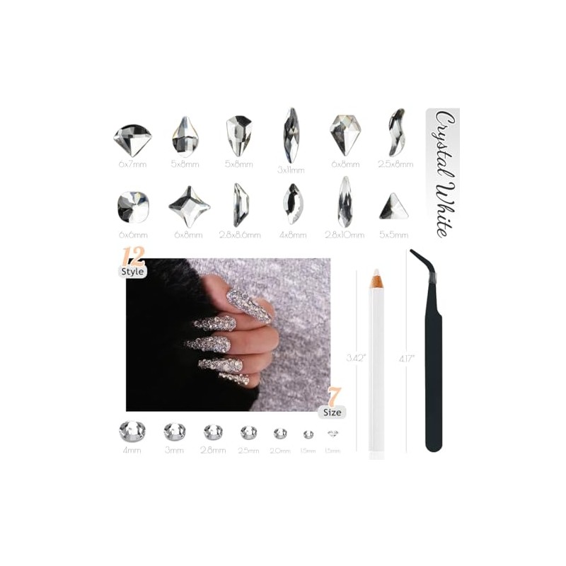qiipii 4080Pcs Crystal Clear Uñas Rhinestones Multi Formas Flatback Cristal