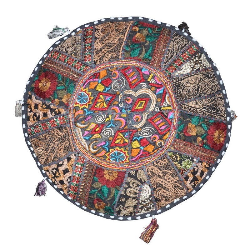 Traditional Indian Home Decorative Ottoman Handmade and Patchwork Stool Floor