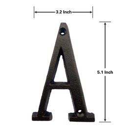 BetLight 5.1 Inch High Cast Iron House Letter, Solid Home Address Letter, Elegant Black Brown Finished, Matching Perfect with 5.5 Inch House Numbers, Letter A