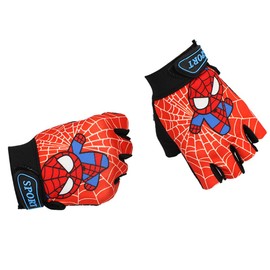 Miokkley Kids Fingerless Bike Gloves, Spider Superhero Sport Gloves for Children Monkey Bars Climbing Gloves Cycling Biking Fishing (Red, Small for 5-8 Y)
