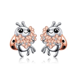 Alphm Ladybug Earrings for Women 925 Sterling Silver Lady Bug Stud Earrings Cute Ladybug Jewelry for Daughter Sister Ladybug Lover Present
