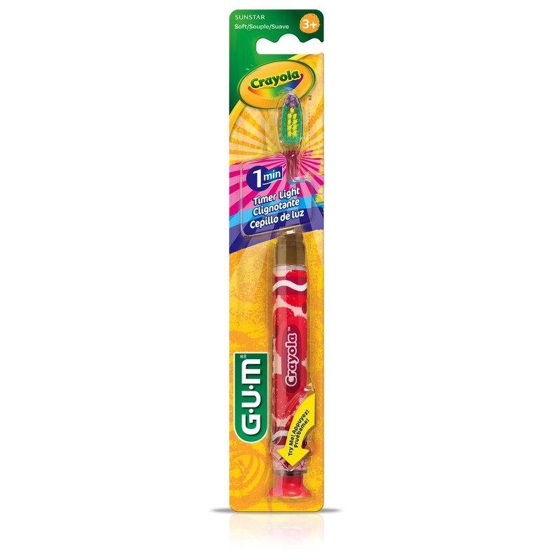 GUM Crayola Kids Light-Up Timer Manual Toothbrush, Soft Bristles with