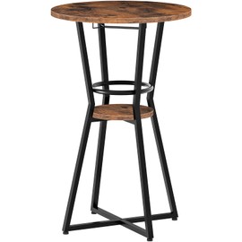 HOOBRO Round Bar Table, 2-Tier Counter Height Pub Table with Wine Glass Holder, Industrial Cocktail Table, for Small Space, Tavern, Living Room, Dining Room, Patio, Rustic Brown and Black BF62BT01G1