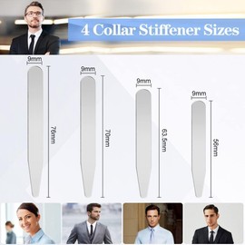 ANNHTOR 40 Pzs Varillas de Acero Inoxidable Para Cuello de Camisa 4 Tamaño Collar Stays México Varillas para Cuello de Camisa de Vestir(56mm, 63.5mm,70mm,76mm)