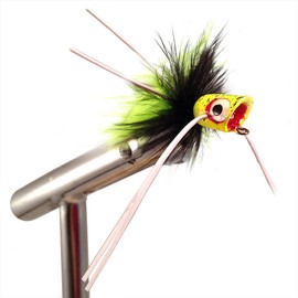 Wild Water Fly Fishing Black and Chartreuse Concave Face Mini Panfish Popper Qty. 4 Size 10 for Panfish & Small bass