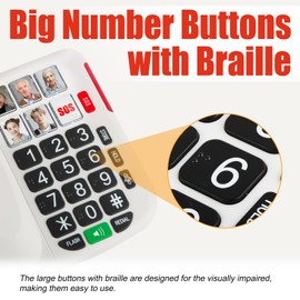 Uvital Landline Phones for Seniors, Big Button Telephone with Loud Volume, White Phone for Elderly Support One-Touch Speed Dials, Multifunctional Corded Telephone for Seniors