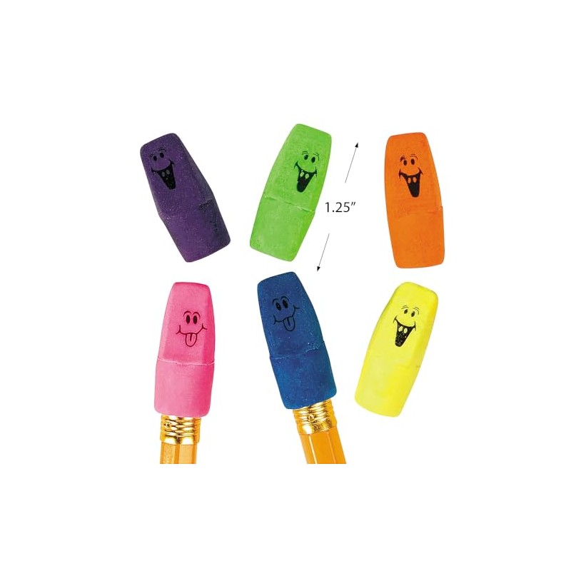 Bright Neon Funny Face Pencil Top Erasers - 1.25" (Pack