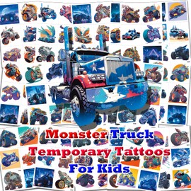 CUTELIILI Monster Truck Temporary Tattoos for Kids Party Supplies, Truck Wheels Birthday Party Fake Tattoo Stickers for Boys Girls Favors Goodie Bag Fillers