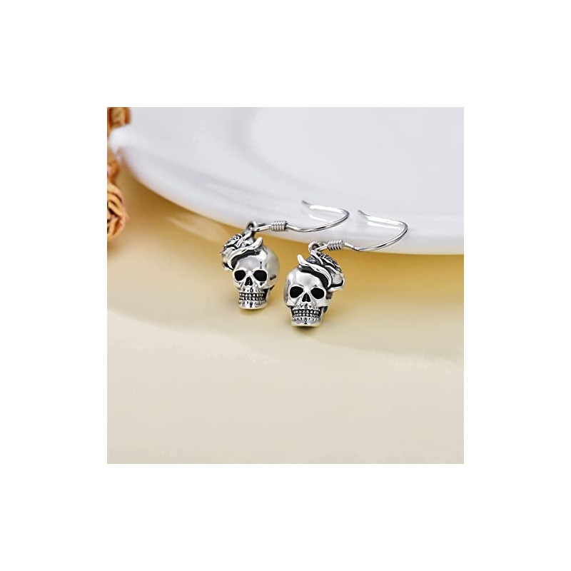 Seiyang arete de calavera de plata de ley con diseño