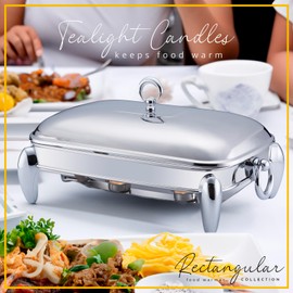 3 QT Chafing Dish Buffet Set | Food Warmers for Parties Buffet, Oven Safe Glass Serving Dish with Stainless Steel Base and Cover