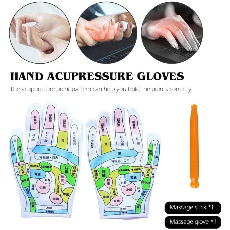 Hand Pressure Point Gloves, Palm and Hand Massage, Fatigue Relief,