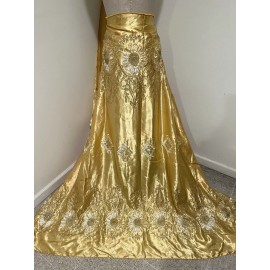 Wowfabric4less123 GOLD IVORY Satin W/Embroidery sequins Lace fabric 50” Width Sold By Yard