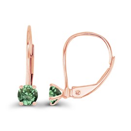 14K Rose Gold Plated Sterling Silver 4mm Created Green Sapphire Birthstone Leverback Earrings