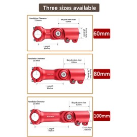 CYSKY 25.4 Stem 60mm/80mm/100mm Adjustable 0-90 Degree MTB Stem Mountain Bike Stem Riser Bicycle Handlebar Stem for Mountain Bike Road Bike BMX City Cycling (Red, 60mm)