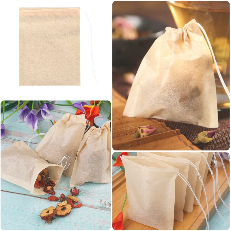 100PCS Disposable Tea Filter Bags, Carehabi Empty with Drawstring for