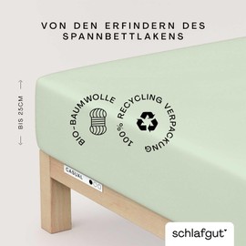 Schlafgut Casual Fitted Sheet, 90 x 190 cm to 100 x 200 cm, Light Green, Fitted Sheet Made from 100% Organic Cotton