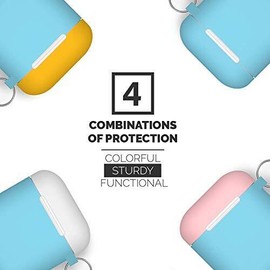 EarInTheAir AirPods Case Cover w/Keychain (Teal) + 3 Extra Lids (Pink, White, Yellow)