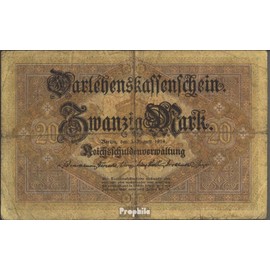 Prophila Collection Banknote German Reich Rosenbg: 49a, 6-digit control number used (III) 1914 20 Mark (Banknotes for collectors - no means of payment)