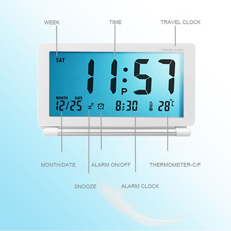Digital Travel Alarm Clock Battery Operated LCD Clock with Date