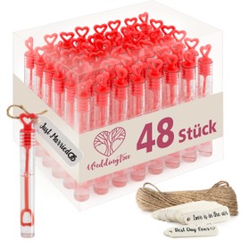 WeddingTree Soap Bubbles Wedding Set in Red - 48 Pieces with Heart Handle - Heartfelt Love for Wedding Christening Birthday Golden Wedding Engagement Valentine's Day Guest Gift Party