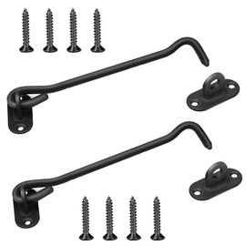Storm Hook, Hook Lock Stainless Steel, Pack of 2, Cabin Hooks for Balcony, Door Latch with 8 Mounting Screws (Black)