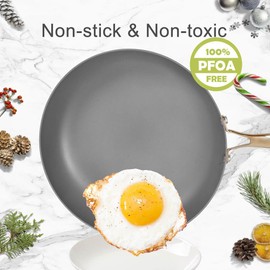 AUDANNE Nonstick Pots and Pans Set 9 Pieces, Non Stick Kitchen Cookware, Cooking Skillets Include Frying Pan with Lid, Saucepan, Casserole, Spoon, Turner Spatula, PFOA Free for Induction, White & Gold